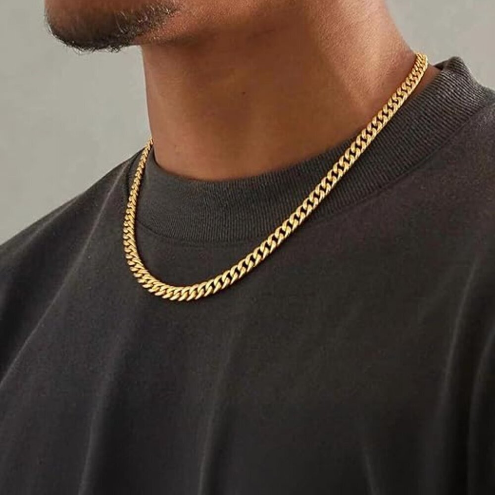 Miami Cuban Link Chain Necklace for Men Stainless Gold-6mm Plated Hip Hop - Picture 5 of 6